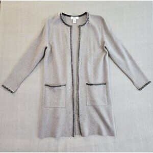 Magaschoni Long Line Open Front Gray Knit Cardigan Sweater Pockets Size Medium